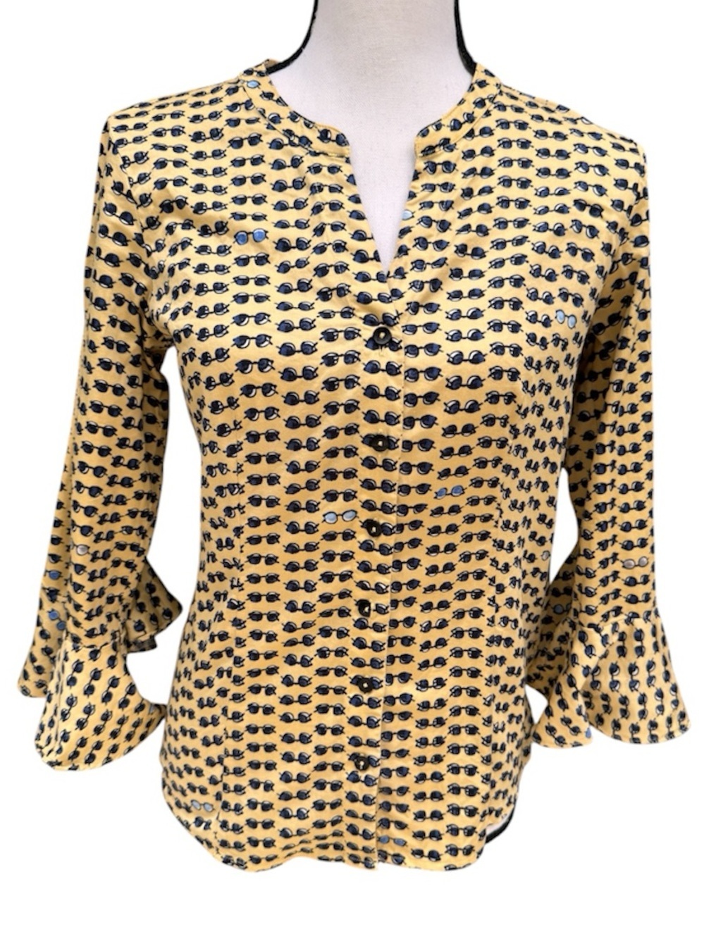 Nic + Zoe Button Up 3/2 Sleeve Sunglasses Blouse Size XS